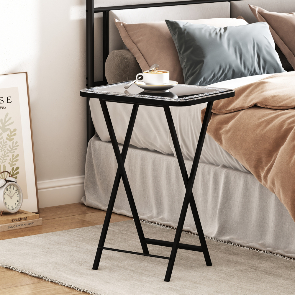 Mirrored End Table Crushed Diamond Folding TV Dinner Table Tray, Portable Sofa Side Table