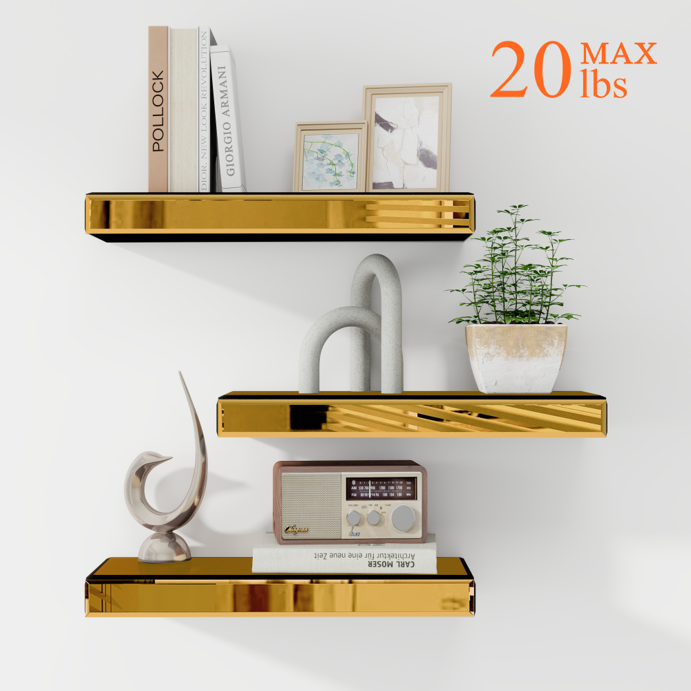 Mirrored Floating Shelves for Wall, Set of 3 Glass Wall Mounted Shelves for Bathroom Decor