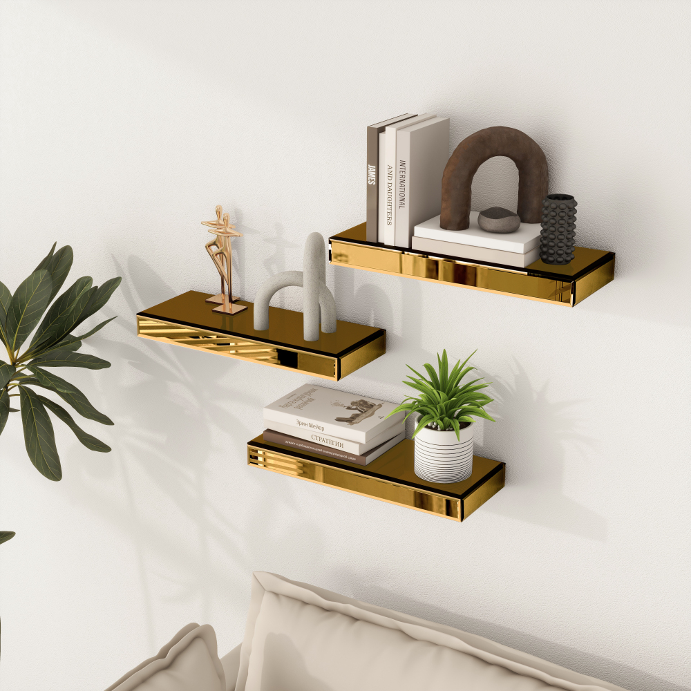 Mirrored Floating Shelves for Wall, Set of 3 Glass Wall Mounted Shelves for Bathroom Decor
