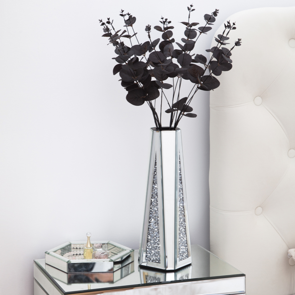 SHYFOY Flower Vase Crushed Diamond Mirrored Vases for Home Decor, Crystal Silver Glass Decorative Mirror Vase