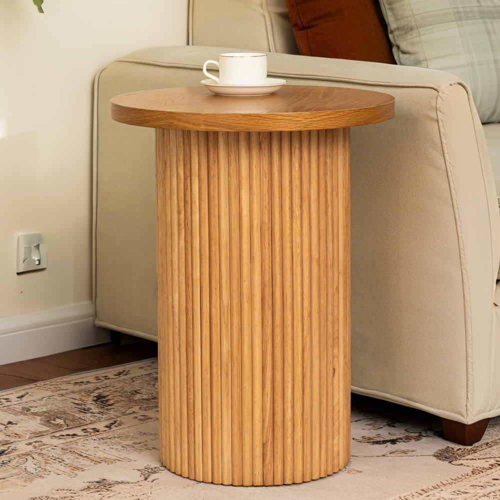 Side Tables Living Room, Modern Drum End Table, 18 inch Wide Black Accent Table