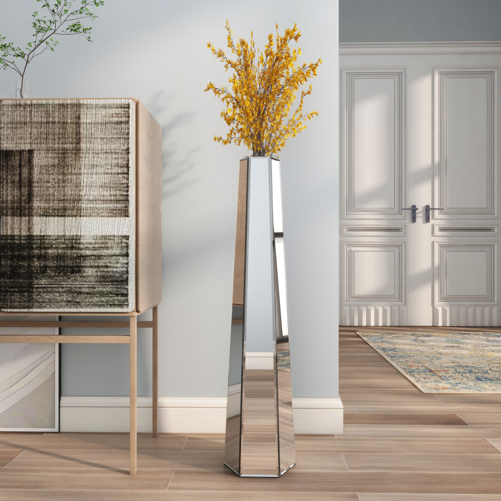 Tall Mirror Floor Vase, Silver Large Vases Sophisticated Vessel for Decorative Branches