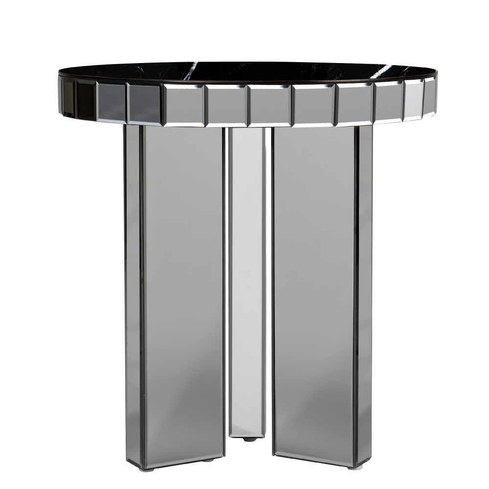Marble 3 Leg Round End Table Side Table; Modern Black End Table