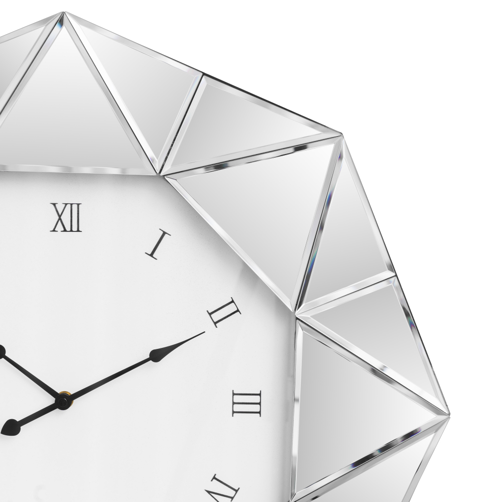 Decorative Wall Clock, 22 inch Mirrored Large Wall Clock, Silver Modern Silent Wall Clocks Diamond Beveled Frame Edge