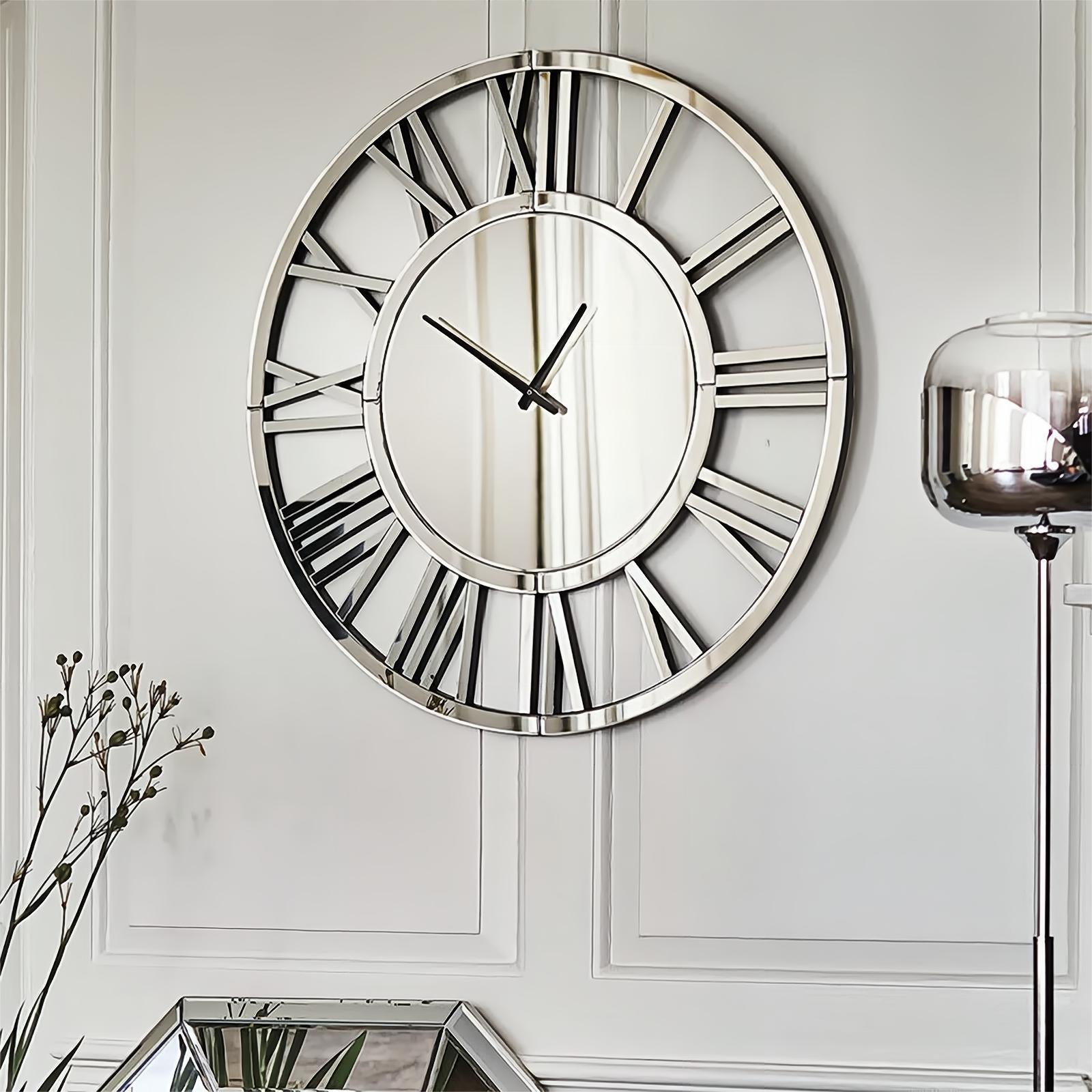 34" Oversize Wall Clock Living Room Decor, Extra Large Decorative Mirror Wall Clocks