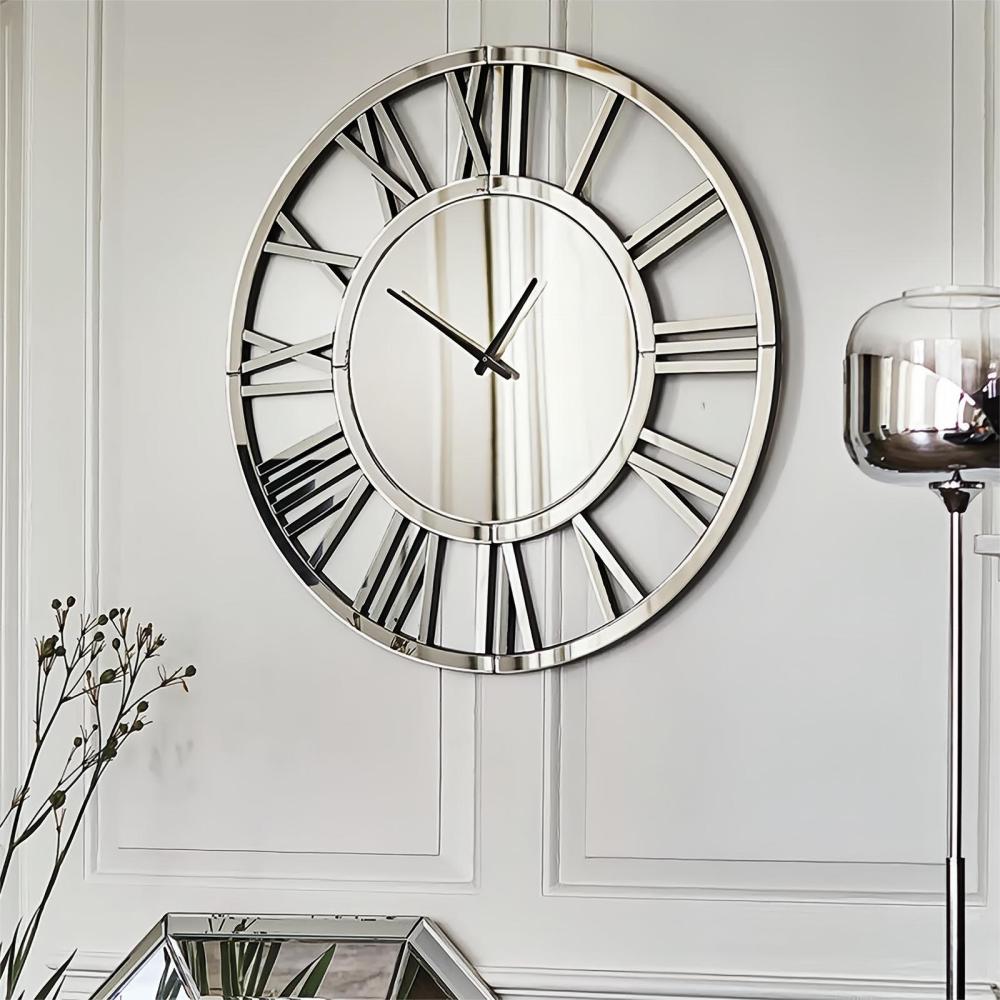 34" Oversize Wall Clock Living Room Decor, Extra Large Decorative Mirror Wall Clocks