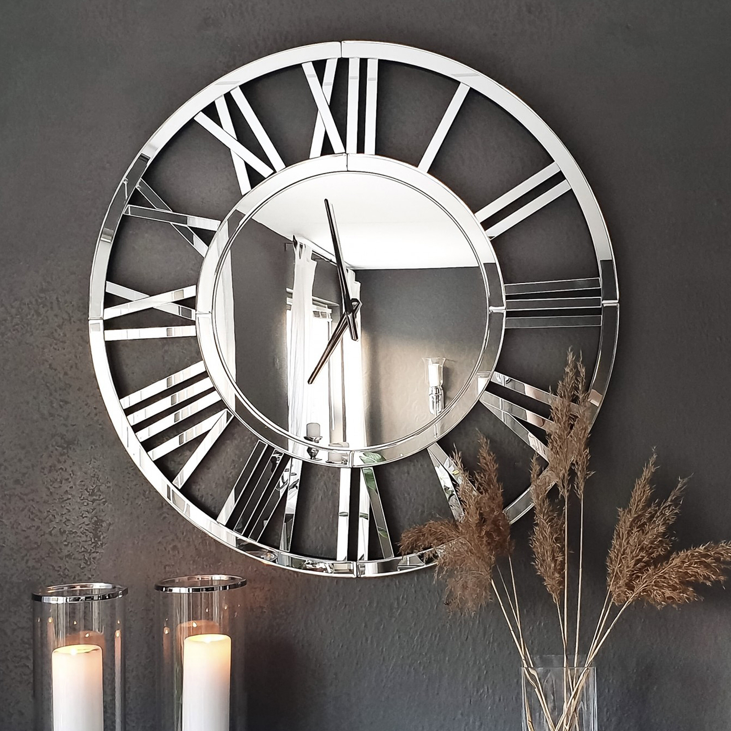 34" Oversize Wall Clock Living Room Decor, Extra Large Decorative Mirror Wall Clocks