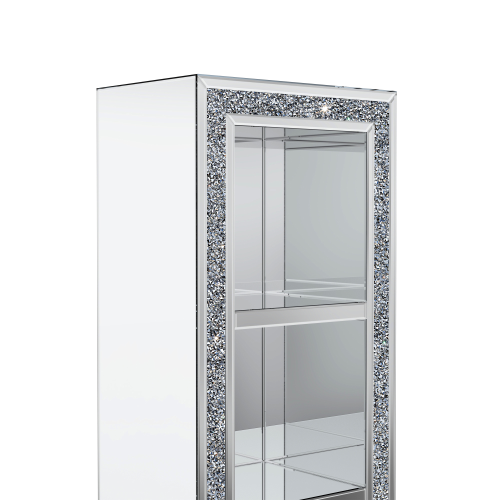 SHYFOY 3 Shelves Accent Display Cabinet with Door Crushed Crystals Inlay