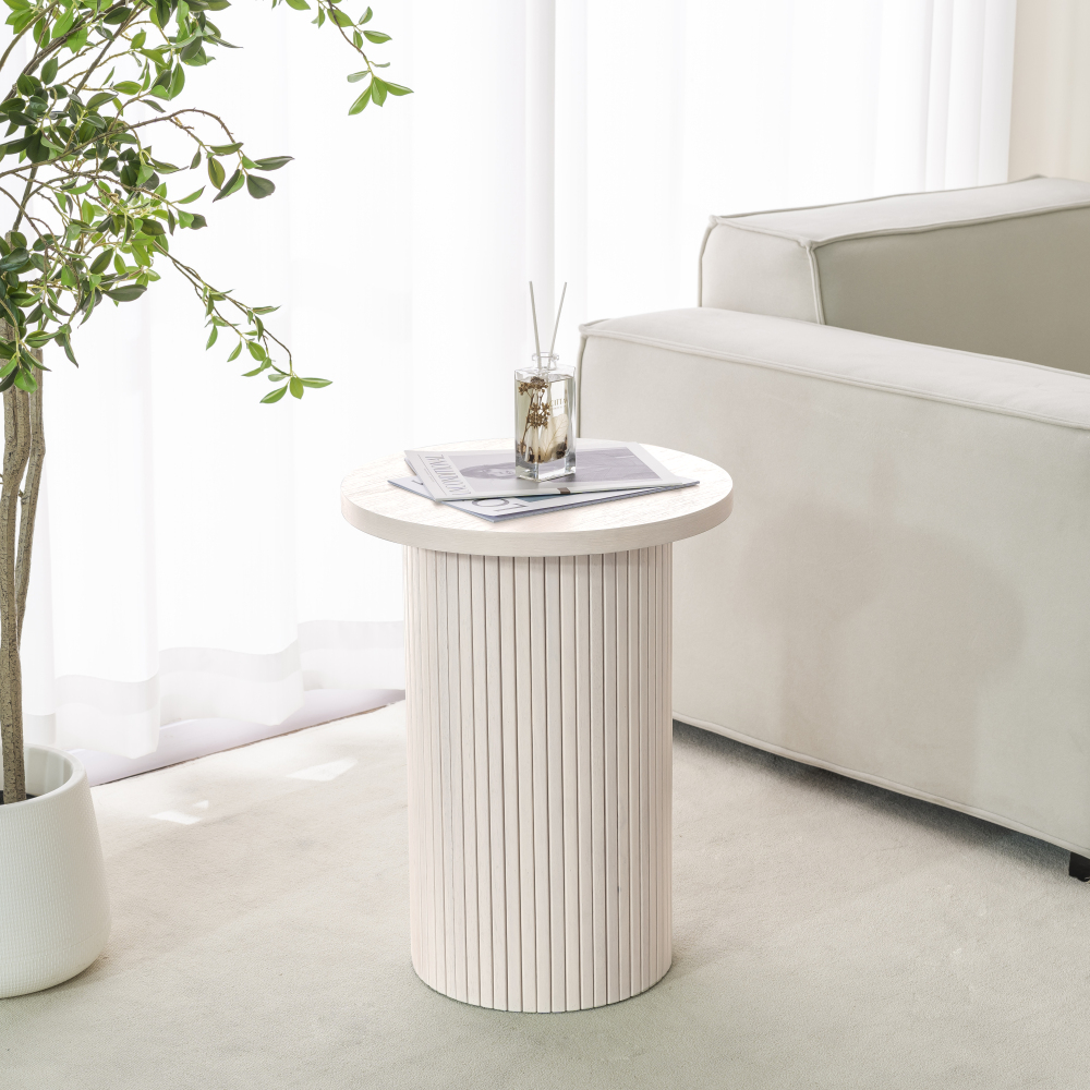 Side Tables Living Room, Modern Drum End Table, 18 inch Wide Black Accent Table