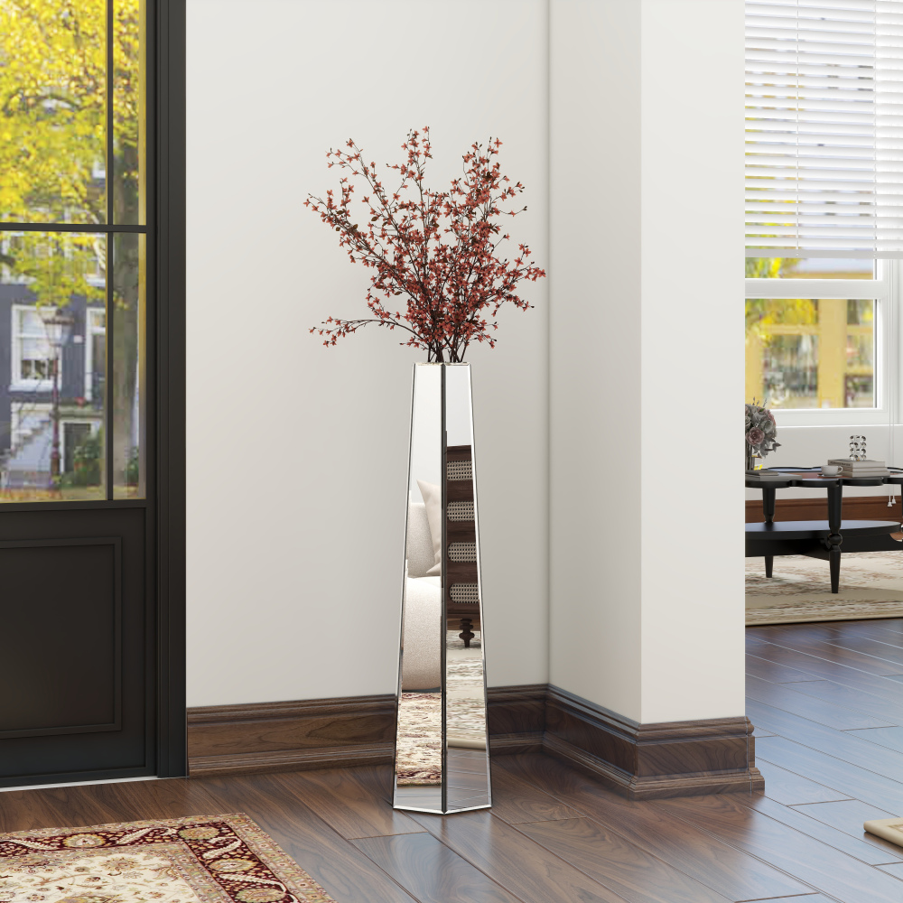 Tall Mirror Floor Vase, Silver Large Vases Sophisticated Vessel for Decorative Branches