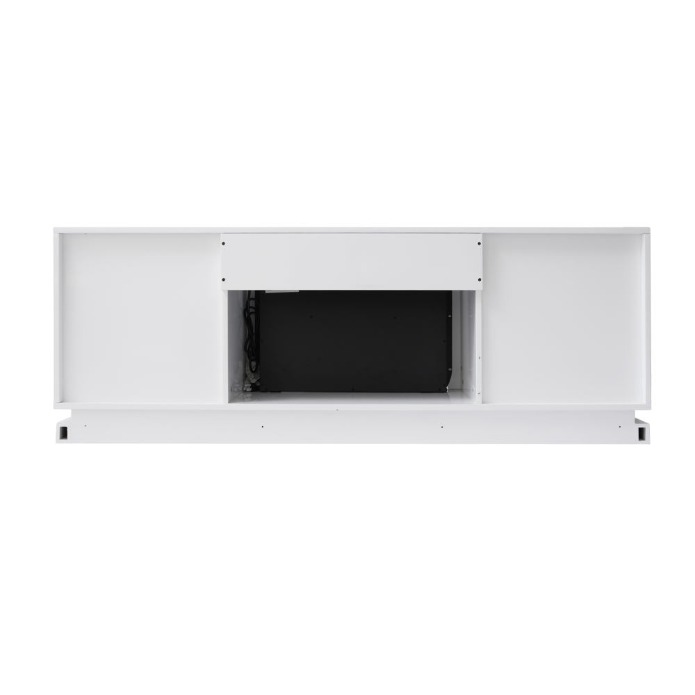 63" TV Stand with Electric Fireplace, Modern White High Gloss Entertainment Center with Brick Pattern Doors