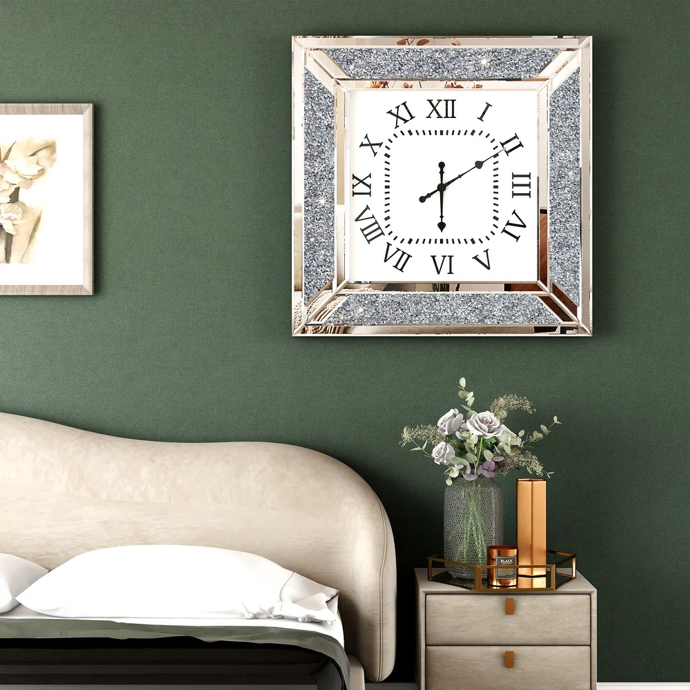 SHYFOY  24in Crushed Diamond Inlay Mirrored Large Clock /SF-MC039-60
