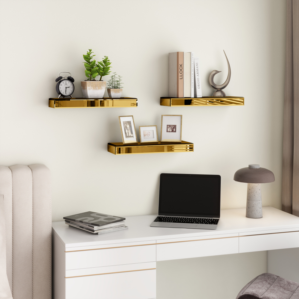 Mirrored Floating Shelves for Wall, Set of 3 Glass Wall Mounted Shelves for Bathroom Decor