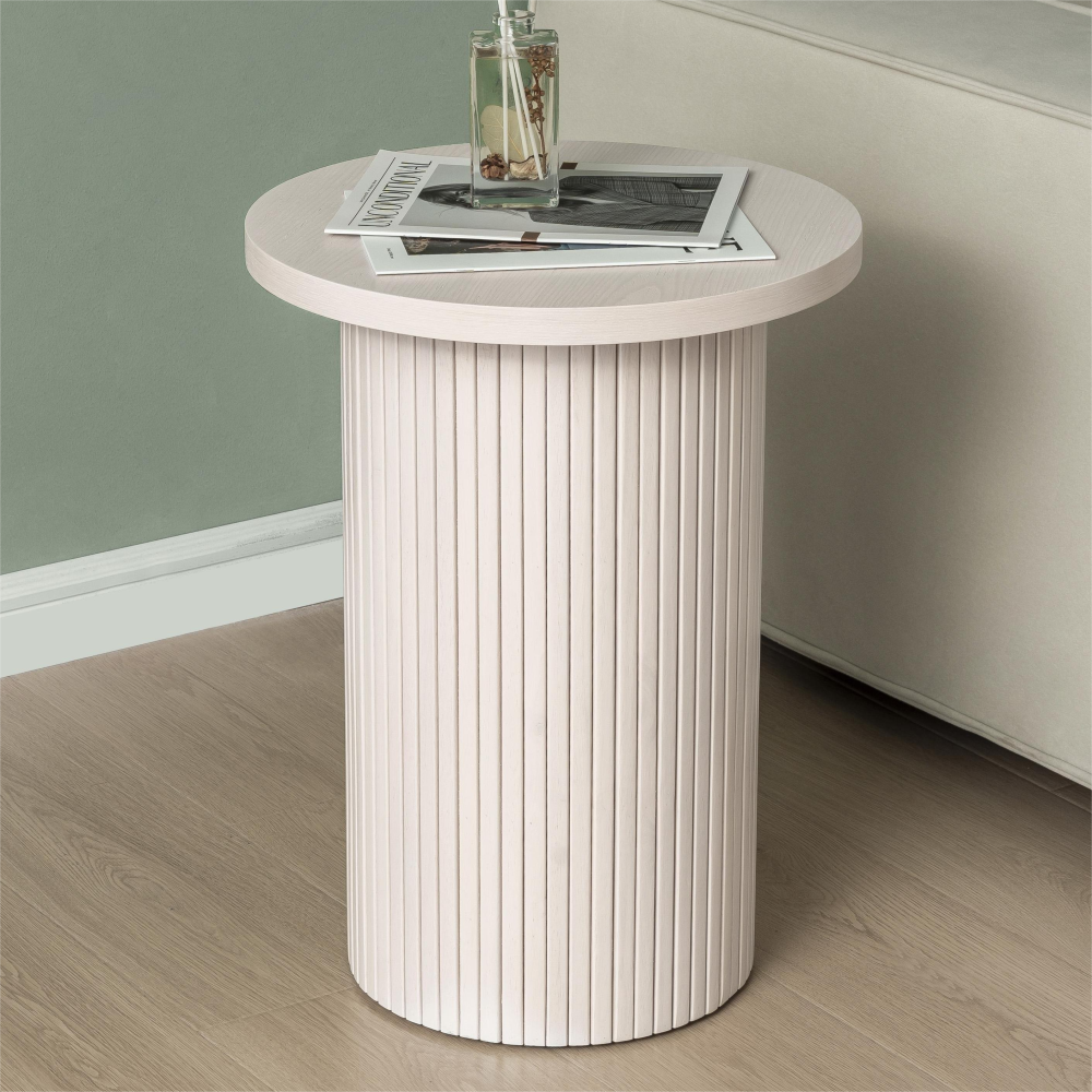 Side Tables Living Room, Modern Drum End Table, 18 inch Wide Black Accent Table
