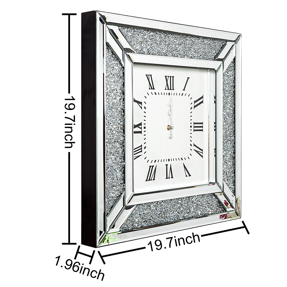 SHYFOY  24in Crushed Diamond Inlay Mirrored Large Clock /SF-MC039-60