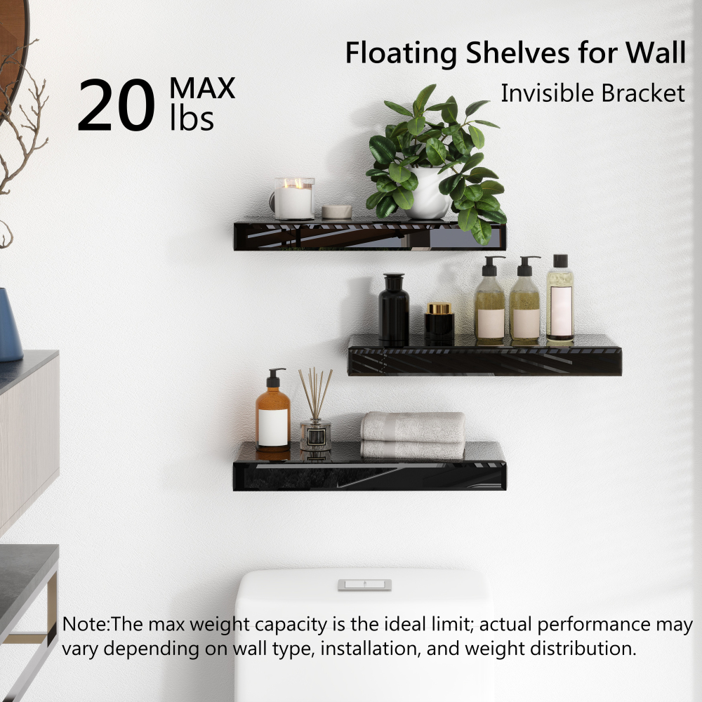 Mirrored Floating Shelves for Wall, Set of 3 Glass Wall Mounted Shelves for Bathroom Decor