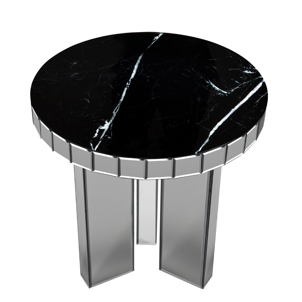 Marble 3 Leg Round End Table Side Table; Modern Black End Table