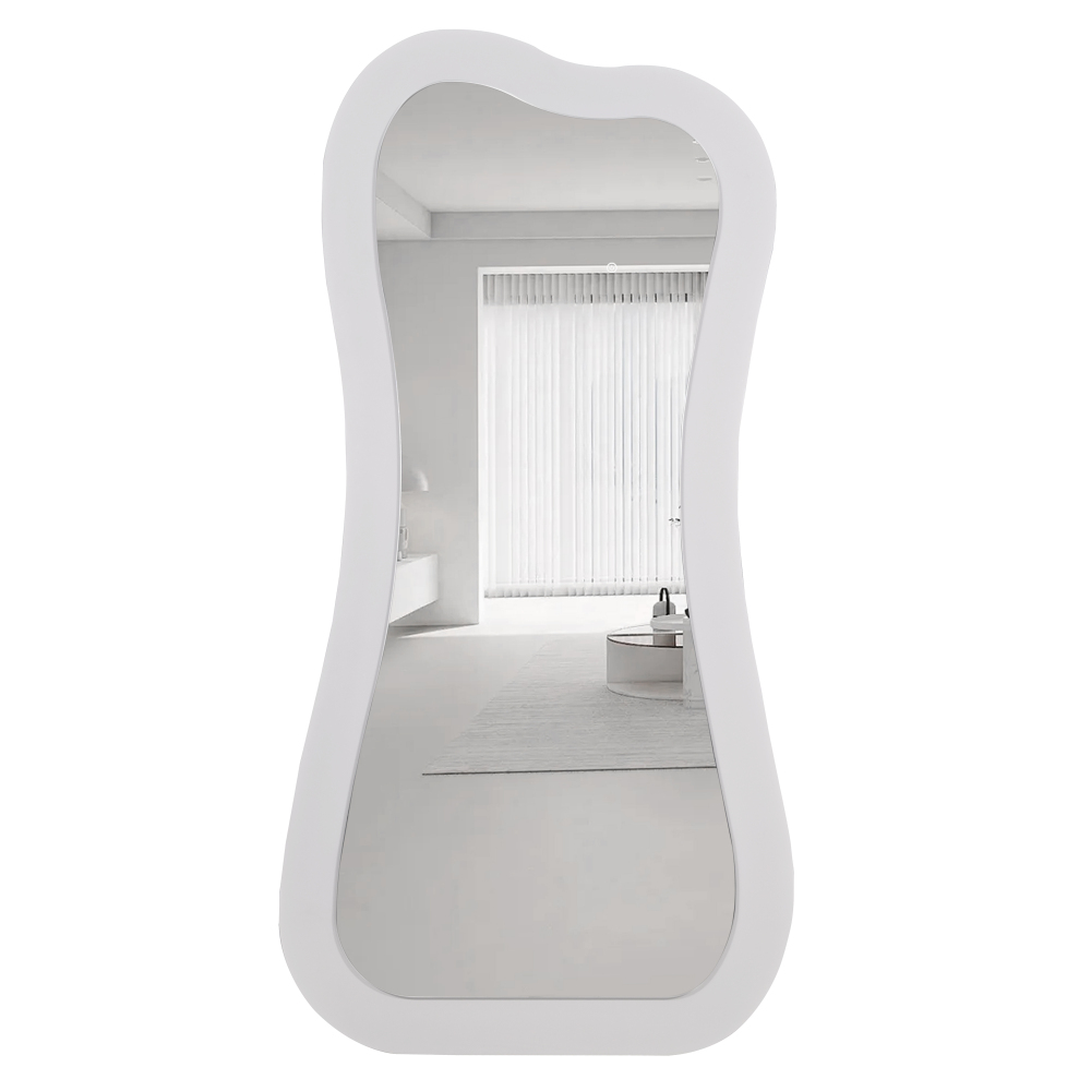 Modern Creative White Wood Floor Mirror with LED Home Furniture Livingroom Bedroom Decorative Art Makeup Dressing Mirror