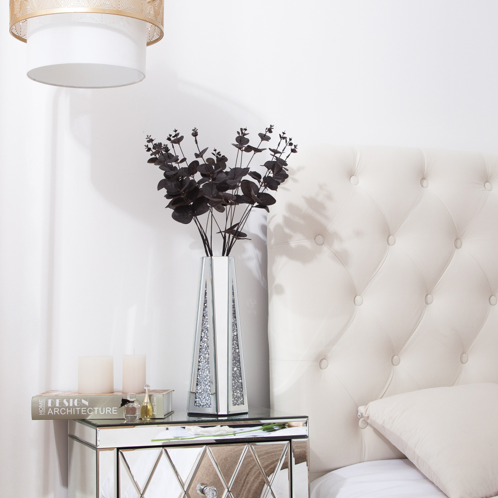 SHYFOY Flower Vase Crushed Diamond Mirrored Vases for Home Decor, Crystal Silver Glass Decorative Mirror Vase
