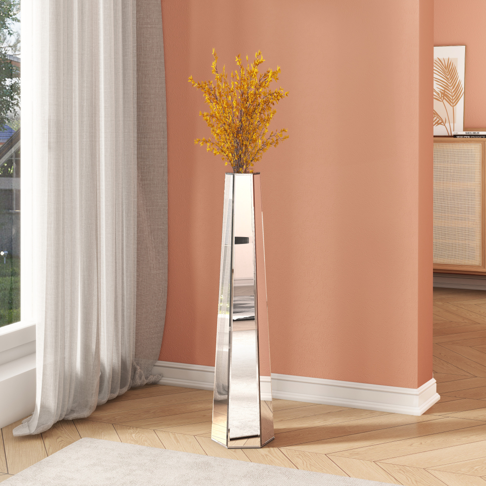 Tall Mirror Floor Vase, Silver Large Vases Sophisticated Vessel for Decorative Branches