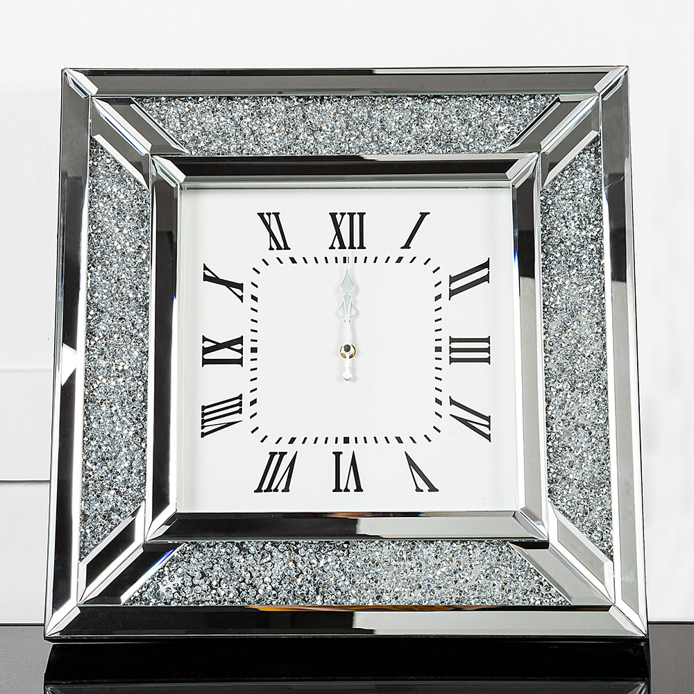 SHYFOY  24in Crushed Diamond Inlay Mirrored Large Clock /SF-MC039-60