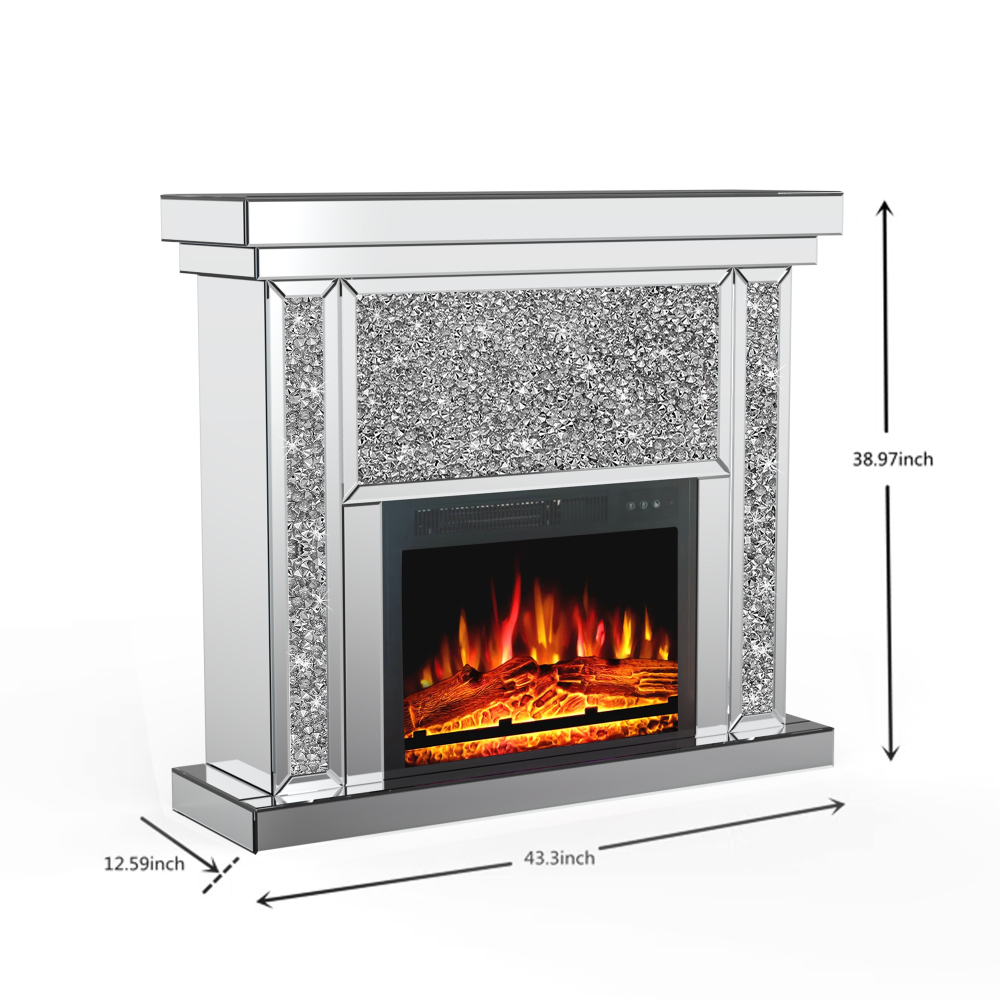 Electric Fireplace with Glass Mantel Surround, Crushed Diamonds inlay