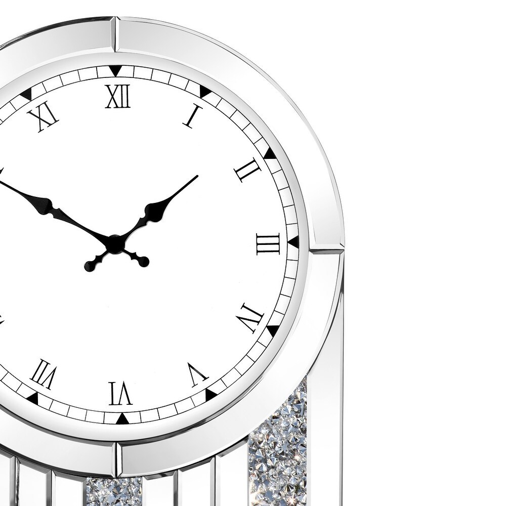 Luxury Mirrored Table Clock, 21.7 Inch Desk Clock with Crystal Accents, Silent Non-Ticking Decorative Desk Clock