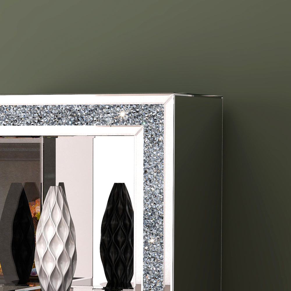 SHYFOY 3 Shelves Accent Display Cabinet with Door Crushed Crystals Inlay