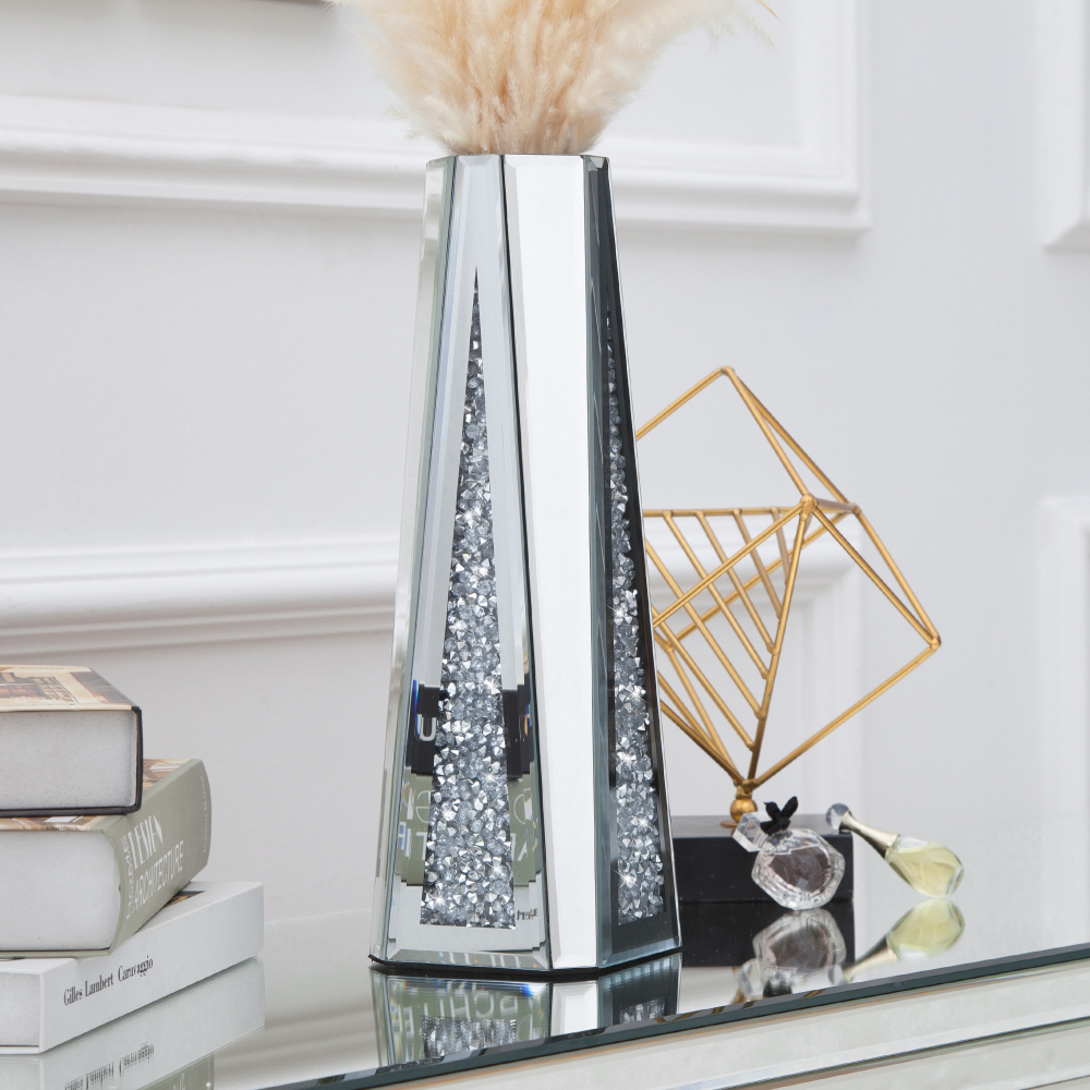 SHYFOY Flower Vase Crushed Diamond Mirrored Vases for Home Decor, Crystal Silver Glass Decorative Mirror Vase