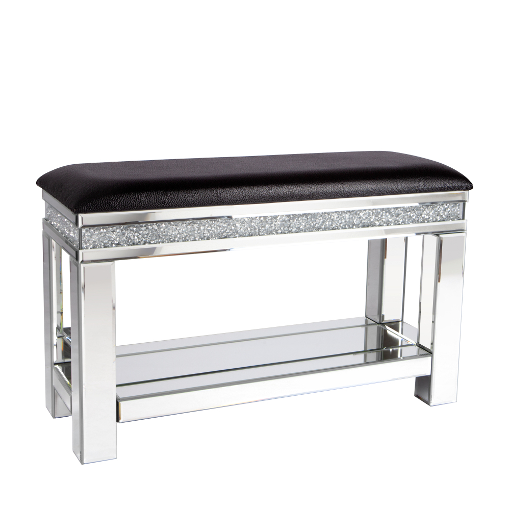End of Bed Bench, 31" Mirrored Dining Bench Seat, Black Leather Upholstered Bench Ottoman Bench Storage Bench