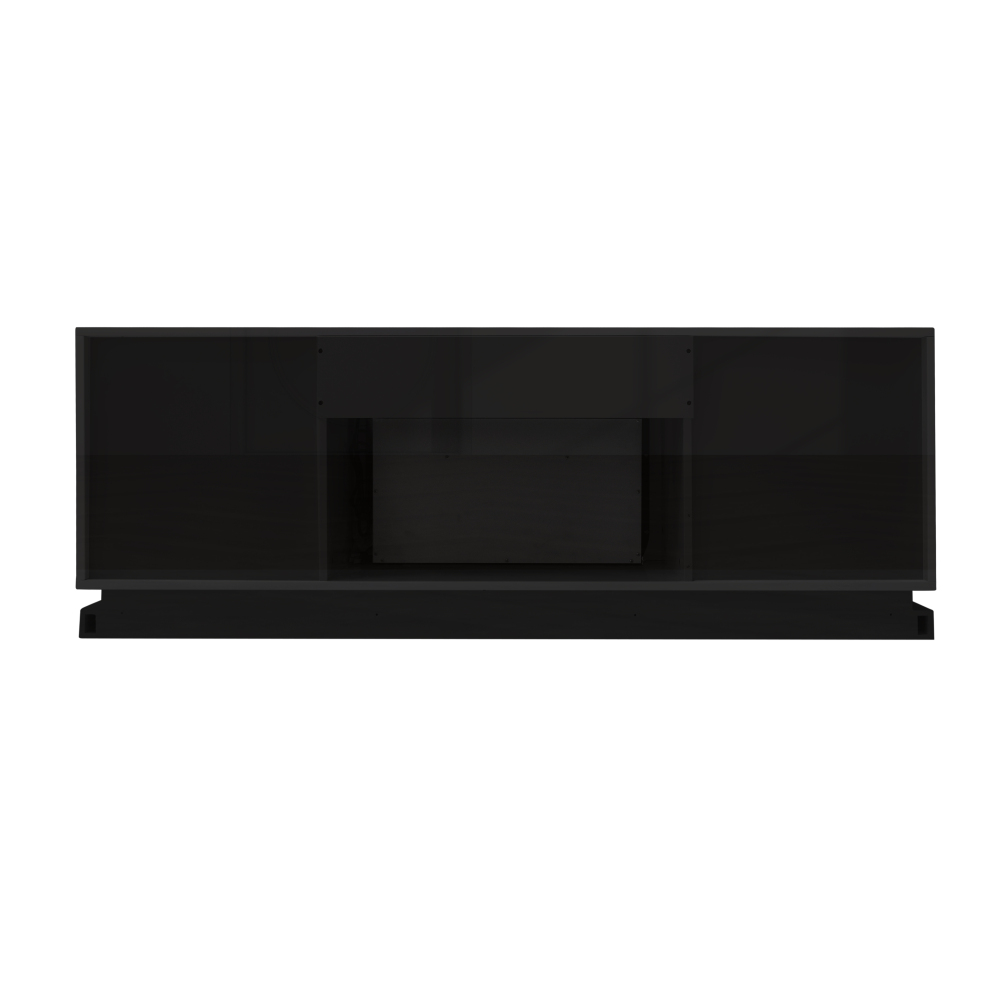 Modern TV Stand with Electric Fireplace, 63" High Gloss Black Entertainment Console with Brick Pattern Doors