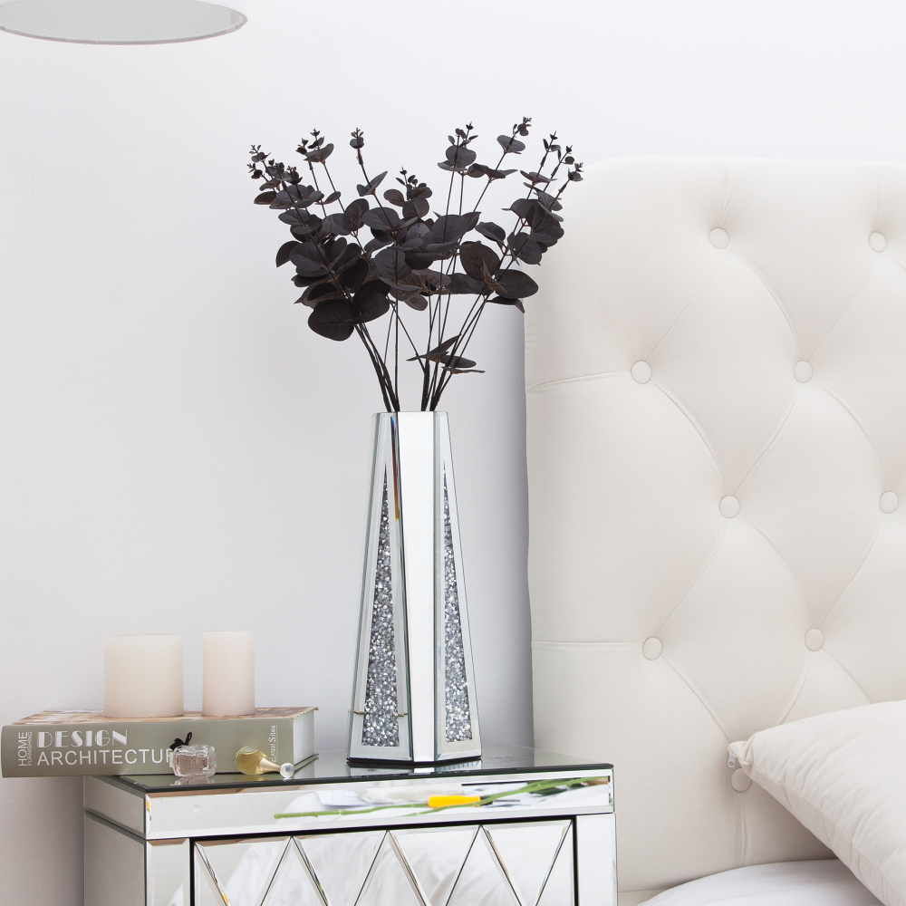 SHYFOY Flower Vase Crushed Diamond Mirrored Vases for Home Decor, Crystal Silver Glass Decorative Mirror Vase