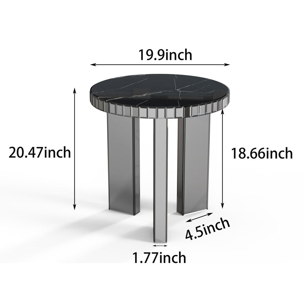 Marble 3 Leg Round End Table Side Table; Modern Black End Table