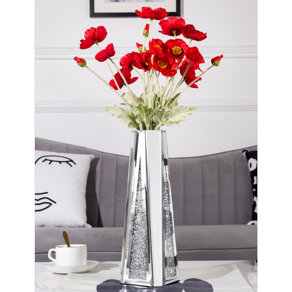SHYFOY Flower Vase Crushed Diamond Mirrored Vases for Home Decor, Crystal Silver Glass Decorative Mirror Vase