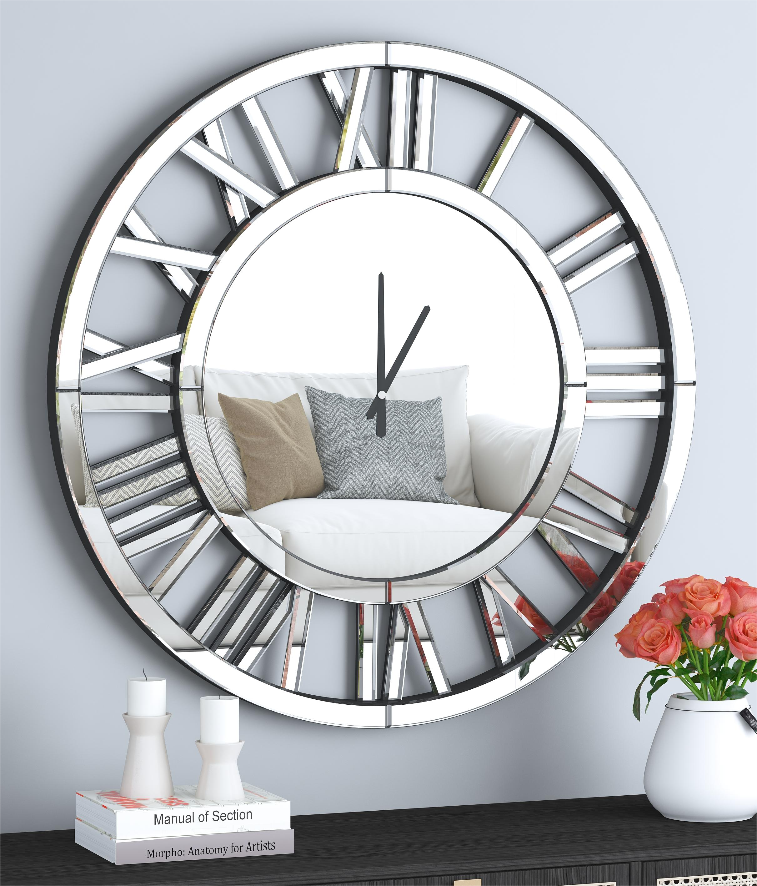 34" Oversize Wall Clock Living Room Decor, Extra Large Decorative Mirror Wall Clocks