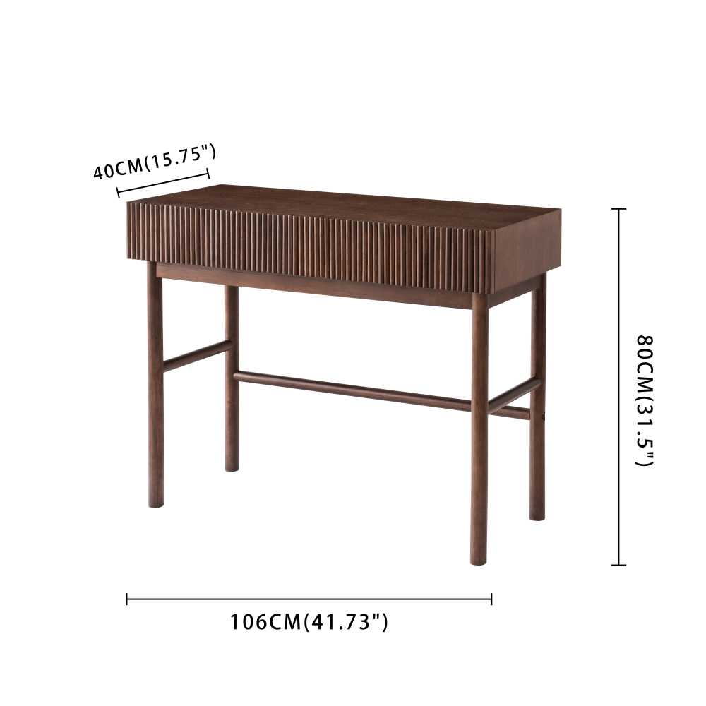 Brown Solid Wood Console Table with 2-Drawer