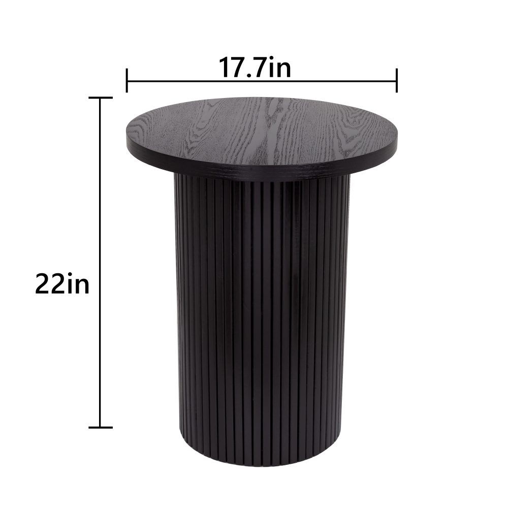Side Tables Living Room, Modern Drum End Table, 18 inch Wide Black Accent Table