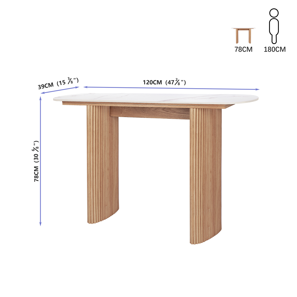 Natural  Marbled Wood Console Table Entryway Table with Fluted Base