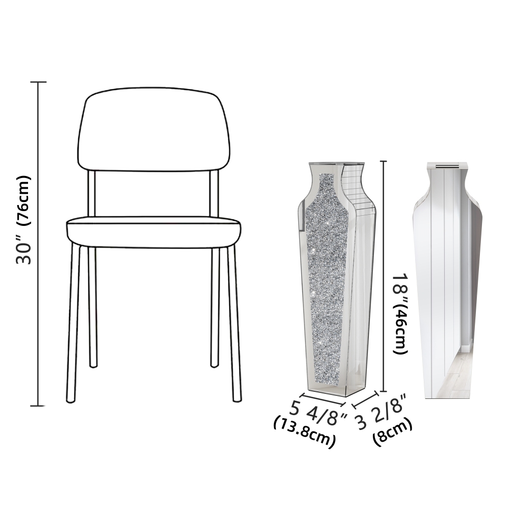 Crushed Diamond Floor Vase, Large Silver Mirror Tall Vases for Floor, Modern Luxury Glass Vases Home Decor for Living Room
