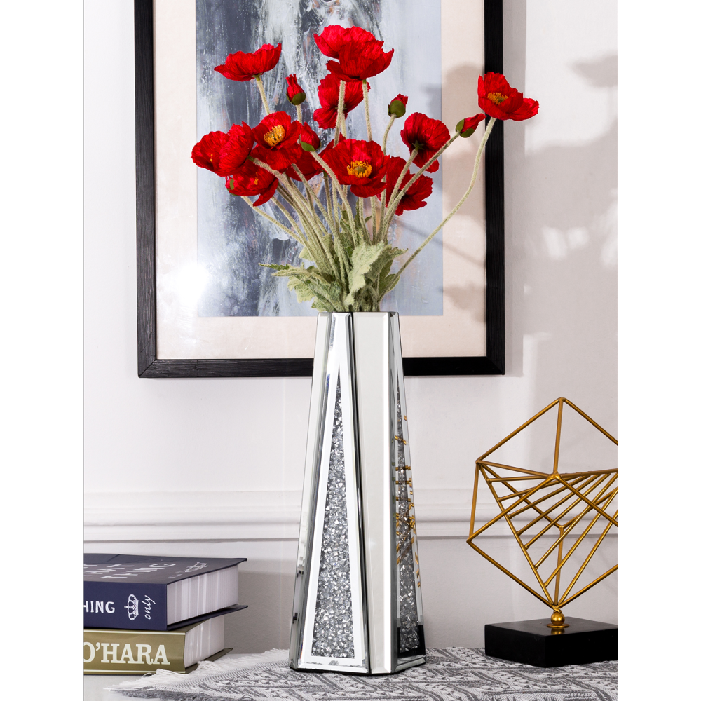 SHYFOY Flower Vase Crushed Diamond Mirrored Vases for Home Decor, Crystal Silver Glass Decorative Mirror Vase