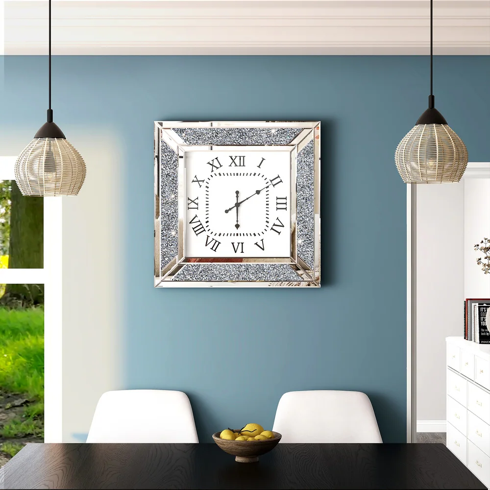 SHYFOY  24in Crushed Diamond Inlay Mirrored Large Clock /SF-MC039-60