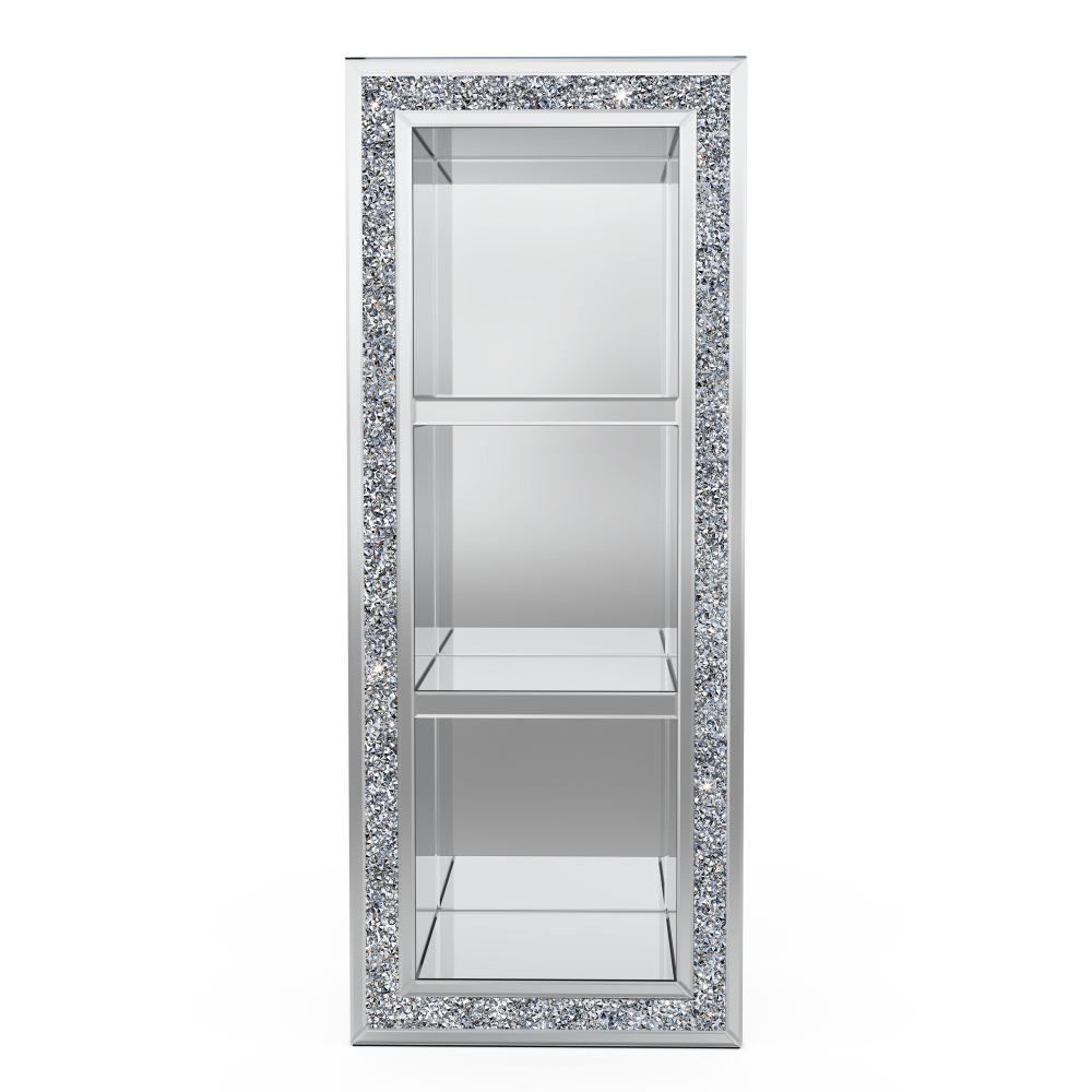 SHYFOY 3 Shelves Accent Display Cabinet with Door Crushed Crystals Inlay