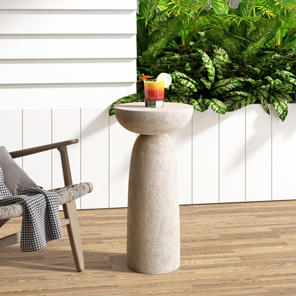 SHYFOY Travertine Stone Finish Side Accent Table