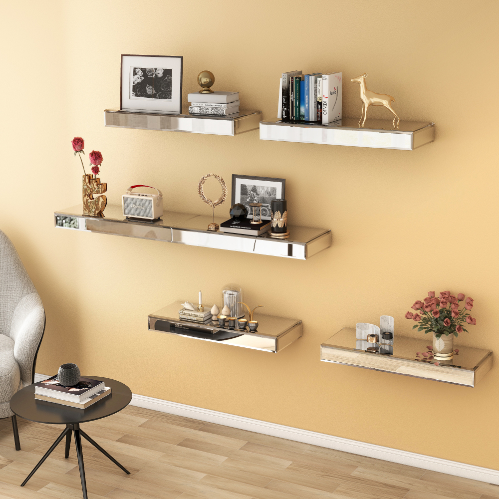 Mirrored Floating Shelves for Wall, Set of 3 Glass Wall Mounted Shelves for Bathroom Decor