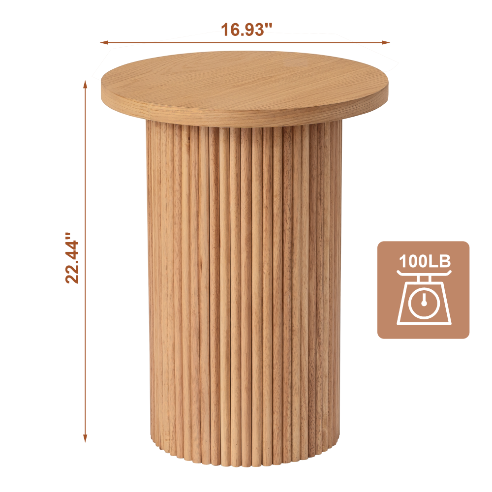 Solid Wood End Table, Modern Drum End Table, 18 inch Wide Accent Table