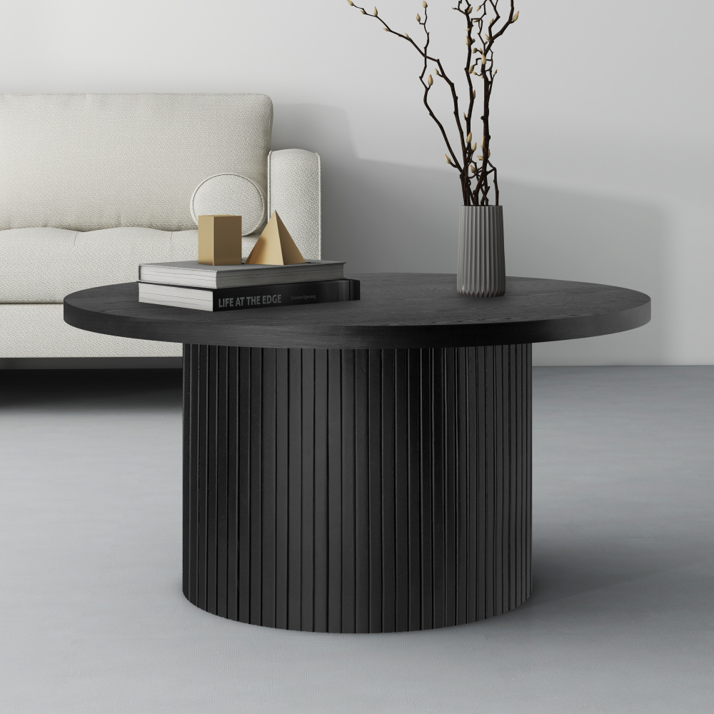 Round Coffee Table with Solid Wood Circle Pedestal Table - 35.5" x 17.7"