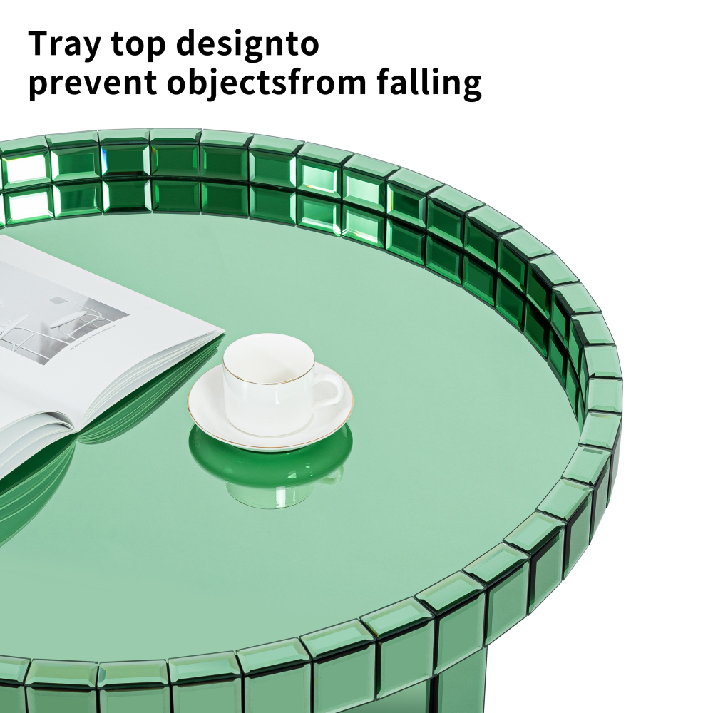 Green Round Glass Tray Top Coffee Table for Living Room