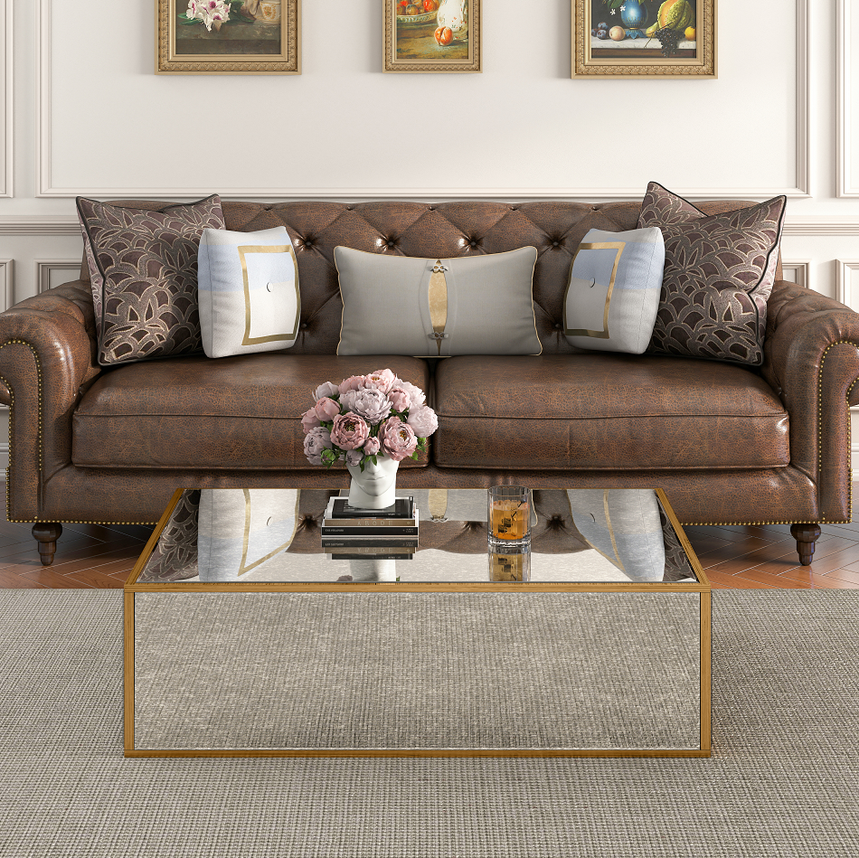 Rectangular Coffee Table, Mirrored Glass Center Table with Brushed Gold Frame