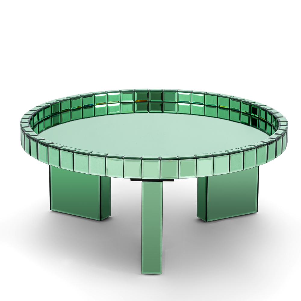 Green Round Glass Tray Top Coffee Table for Living Room