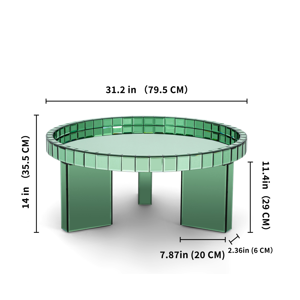 Green Round Glass Tray Top Coffee Table for Living Room
